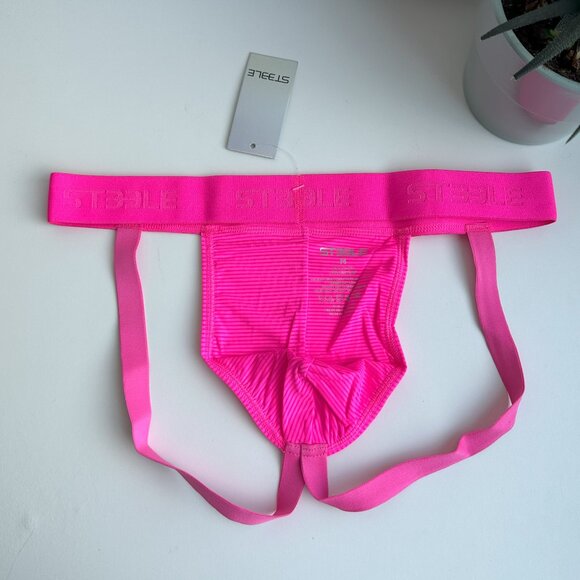 ST33LE - Neon Fuchsia Nylon Elastane Stripe Sheer Jockstrap - Picture 4 of 8